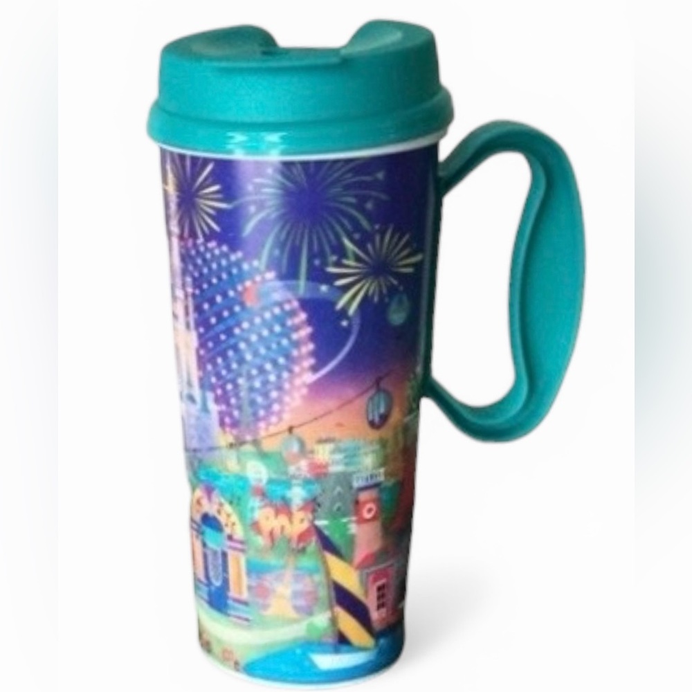Disney Parks 16 oz Refillable Resort Mug Teal Lid with Full Wrap Characters - Picture 3 of 9